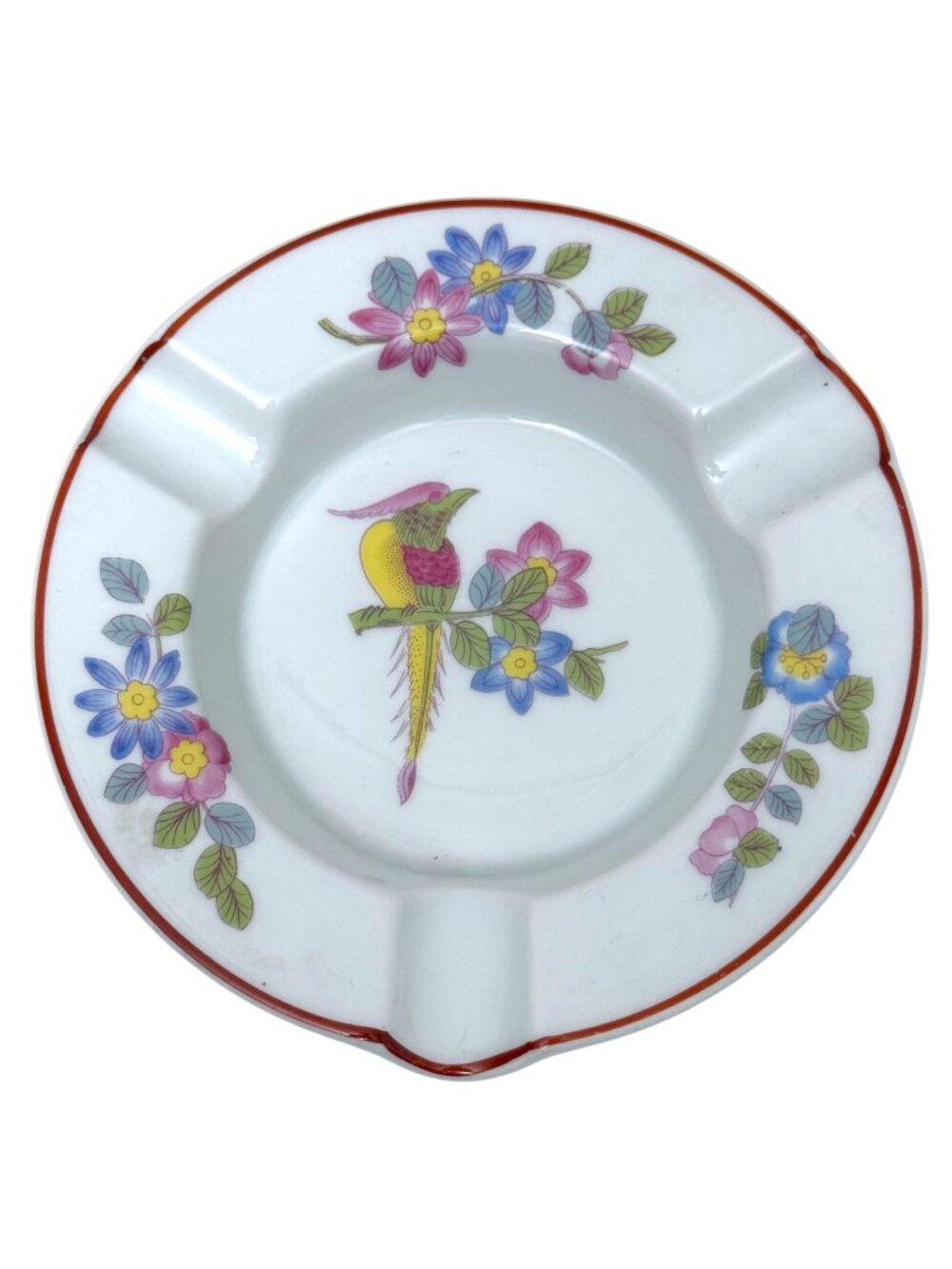 Ritz Carlton Bird and Flowers Ashtray Bavaria Germany Black Knight 1980s Vintage